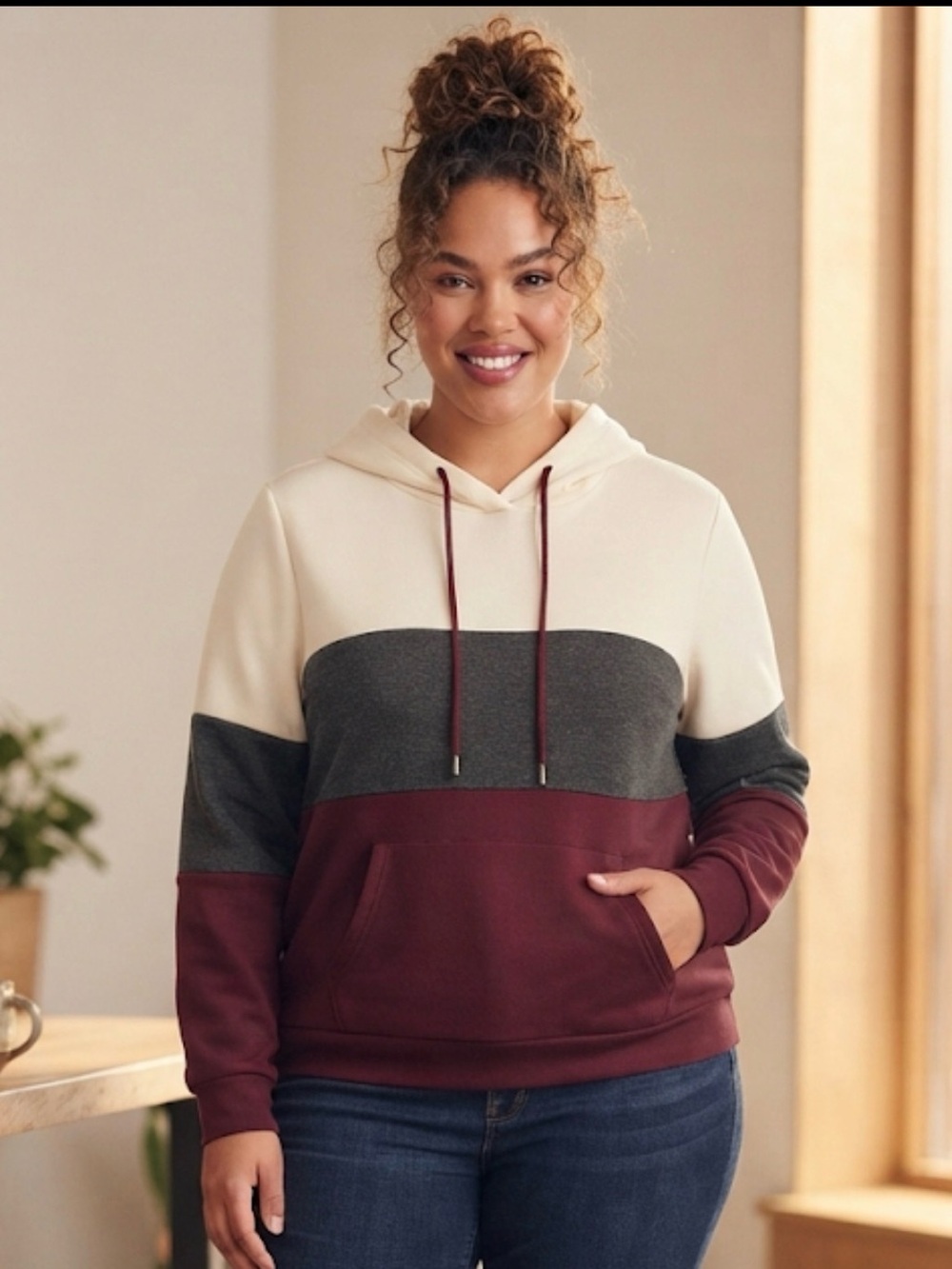 Market & Spruce Colorblock Hoodie Womens Size Large Lightweight Sweatshirt